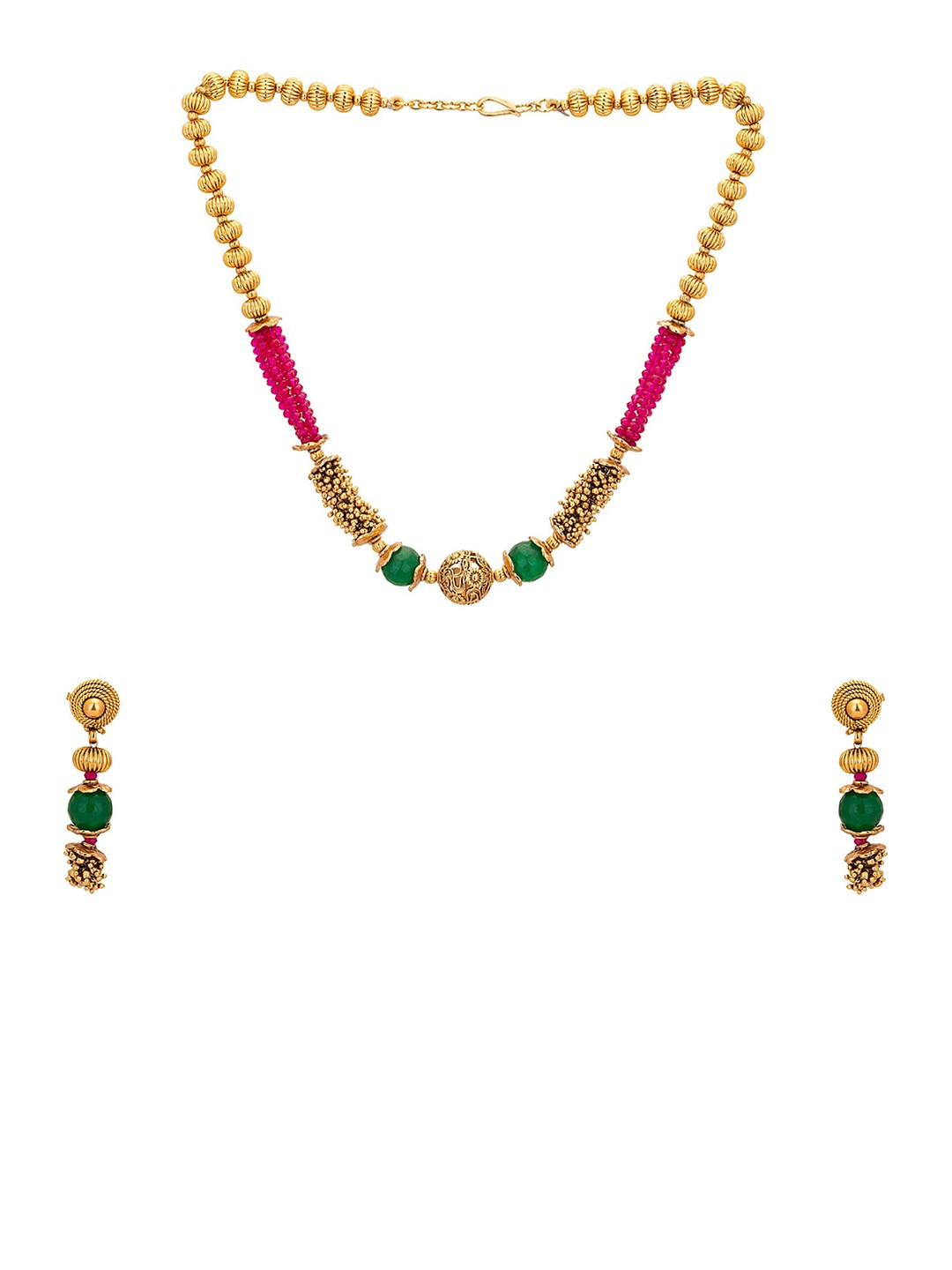 

Adwitiya Collection 24k Gold-Plated Pink & Green Beaded Jewellery Set