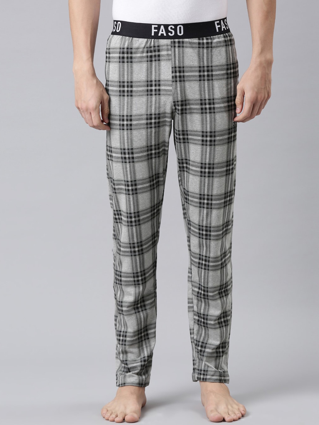 

FASO Men Grey Checked Lounge Pants