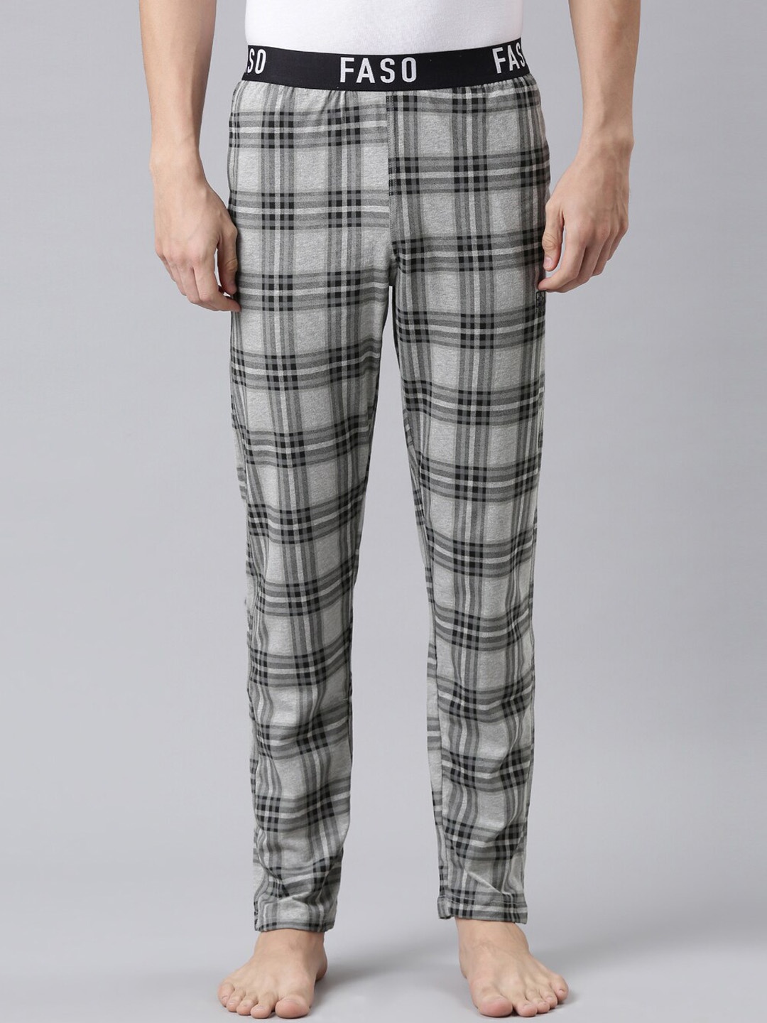 

FASO Men Grey Checked Lounge Pants
