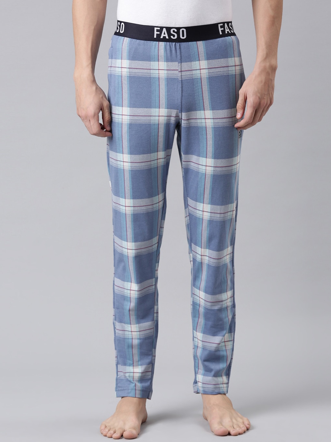

FASO Men Blue Checked Lounge Pants