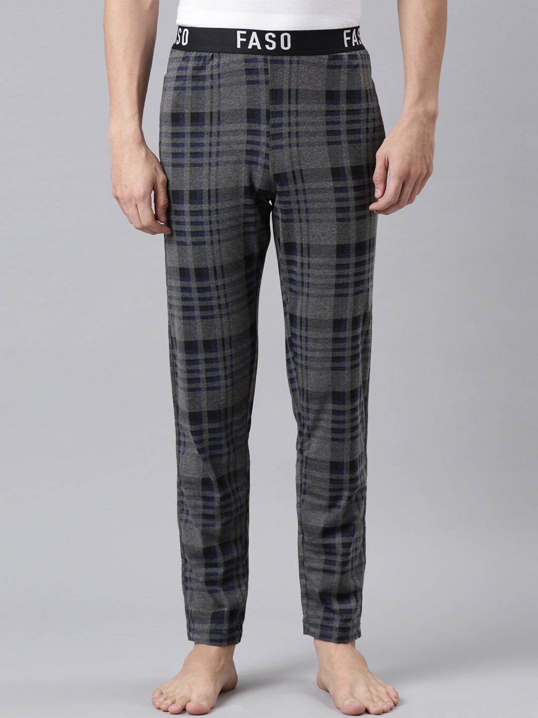 

FASO Men Grey Checked Lounge Pants