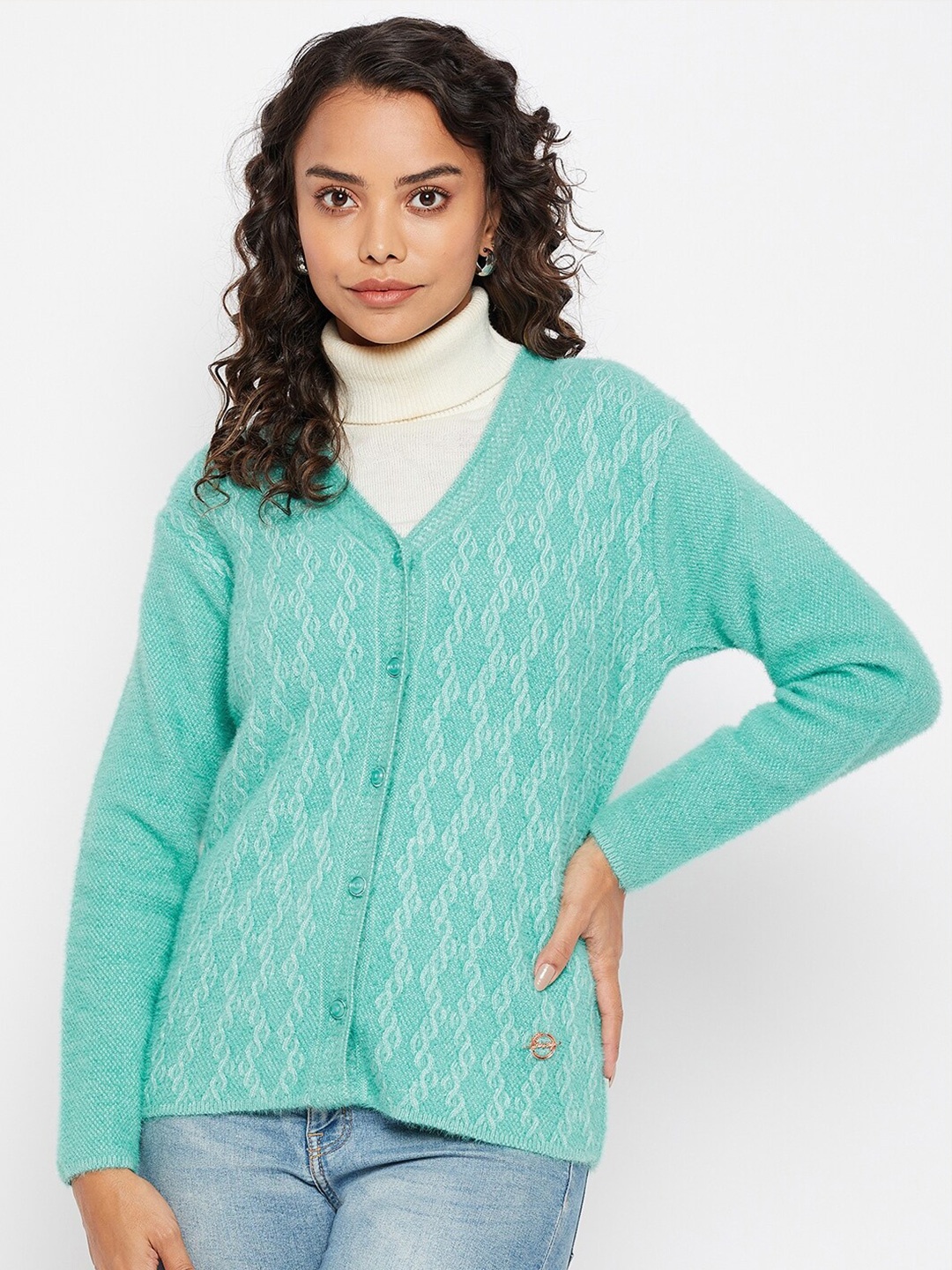 

Duke Women Green Wool Cable Knit Cardigan