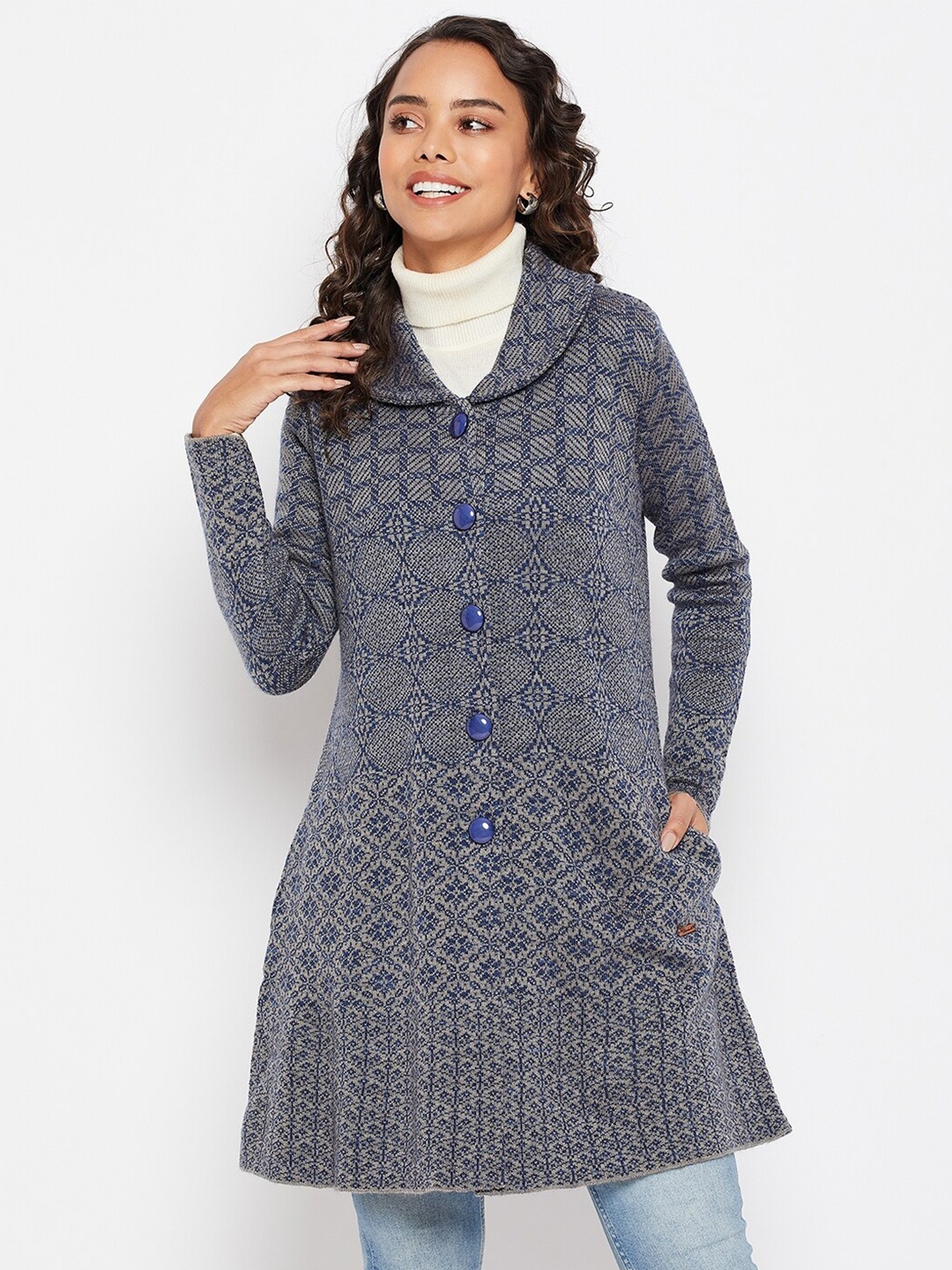 

Duke Women Blue Longline Wool Cardigan