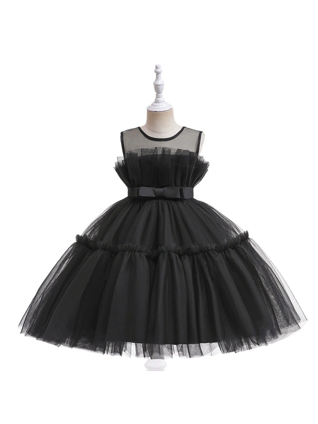 

R Cube Girls Black Net Fit & Flared Dress