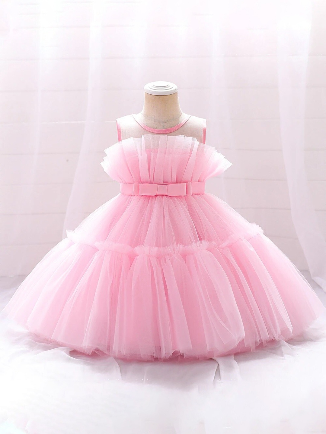 

R Cube Girls Pink Net Fit & Flared Dress