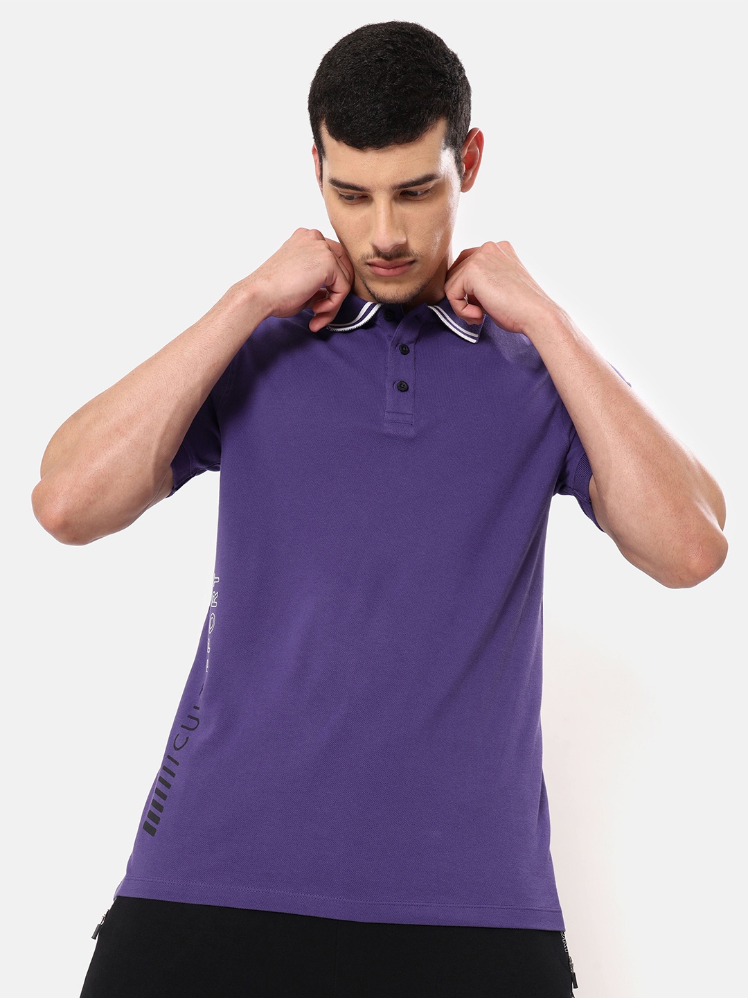 

Cultsport Men Blue Solid Polo Collar Cotton T-shirt