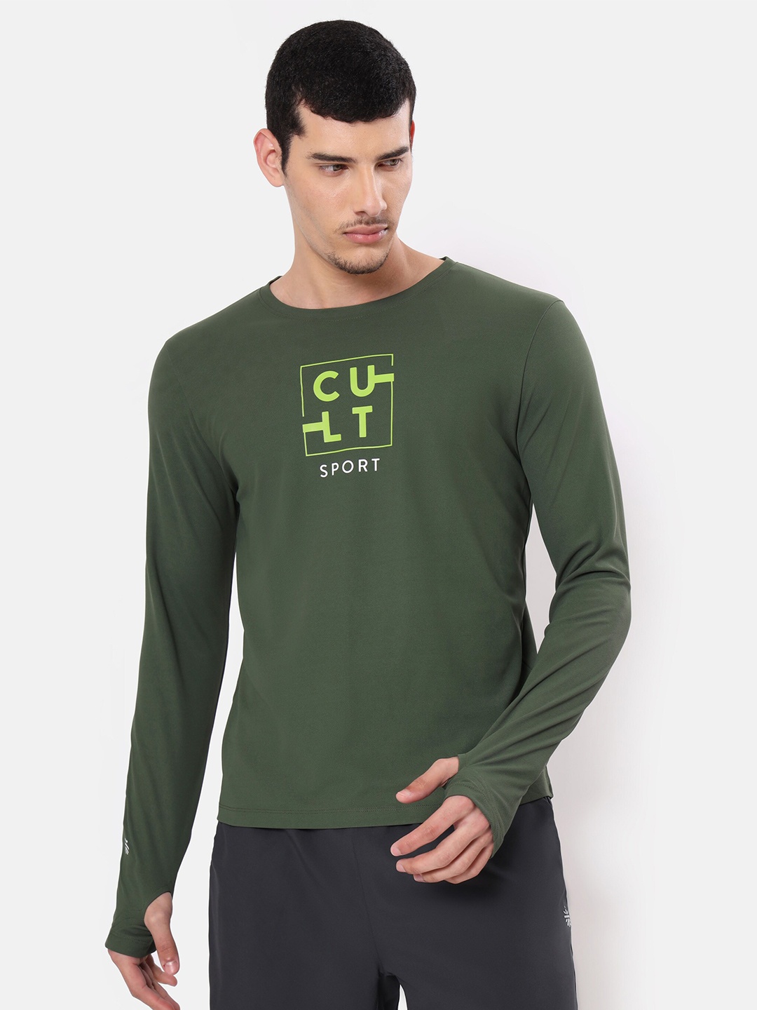 

Cultsport Men Olive Green Typography Printed Moisture Wicking T-shirt