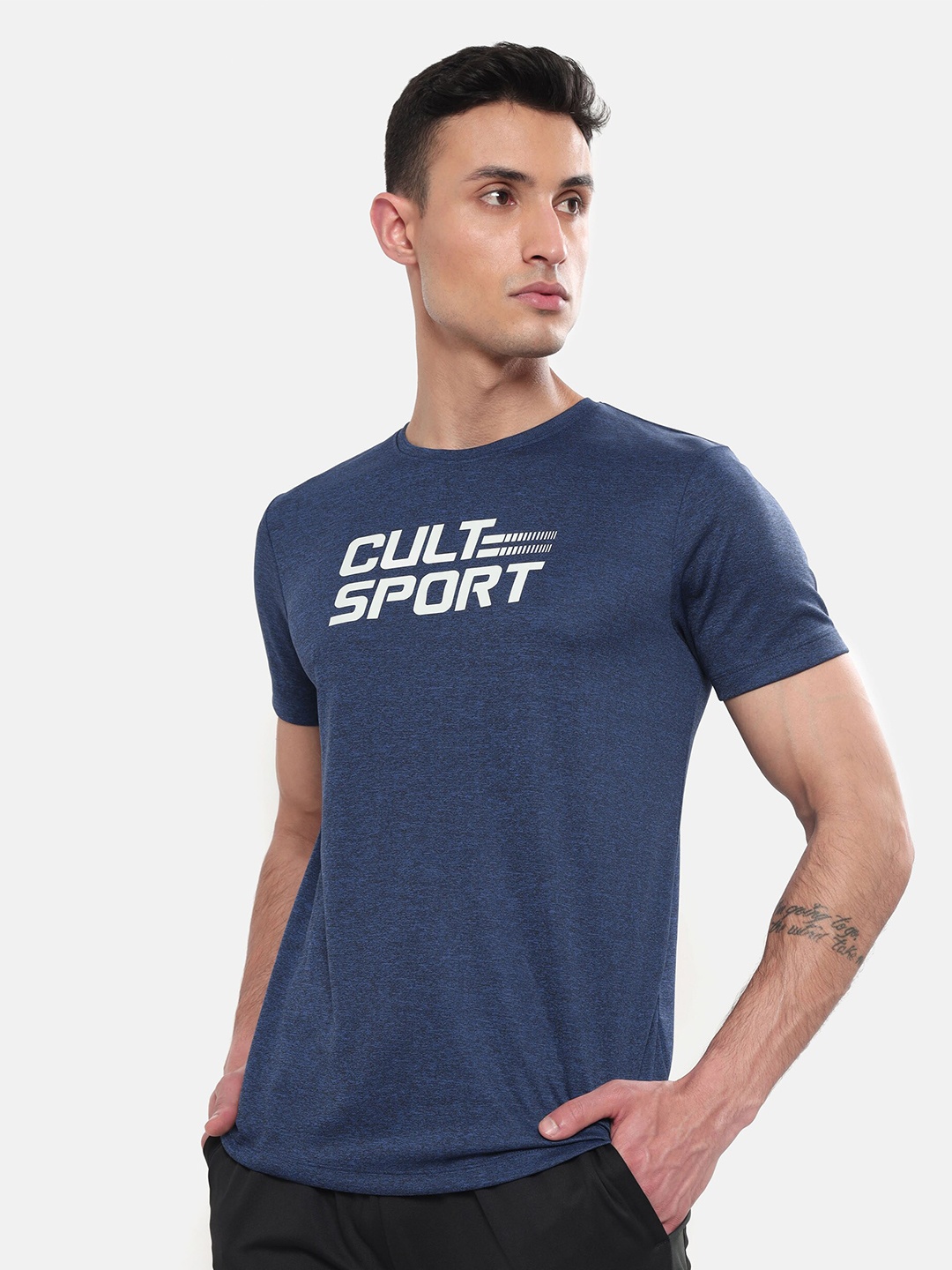 

Cultsport Men Navy Blue Typography Printed Moisture Wicking T-shirt