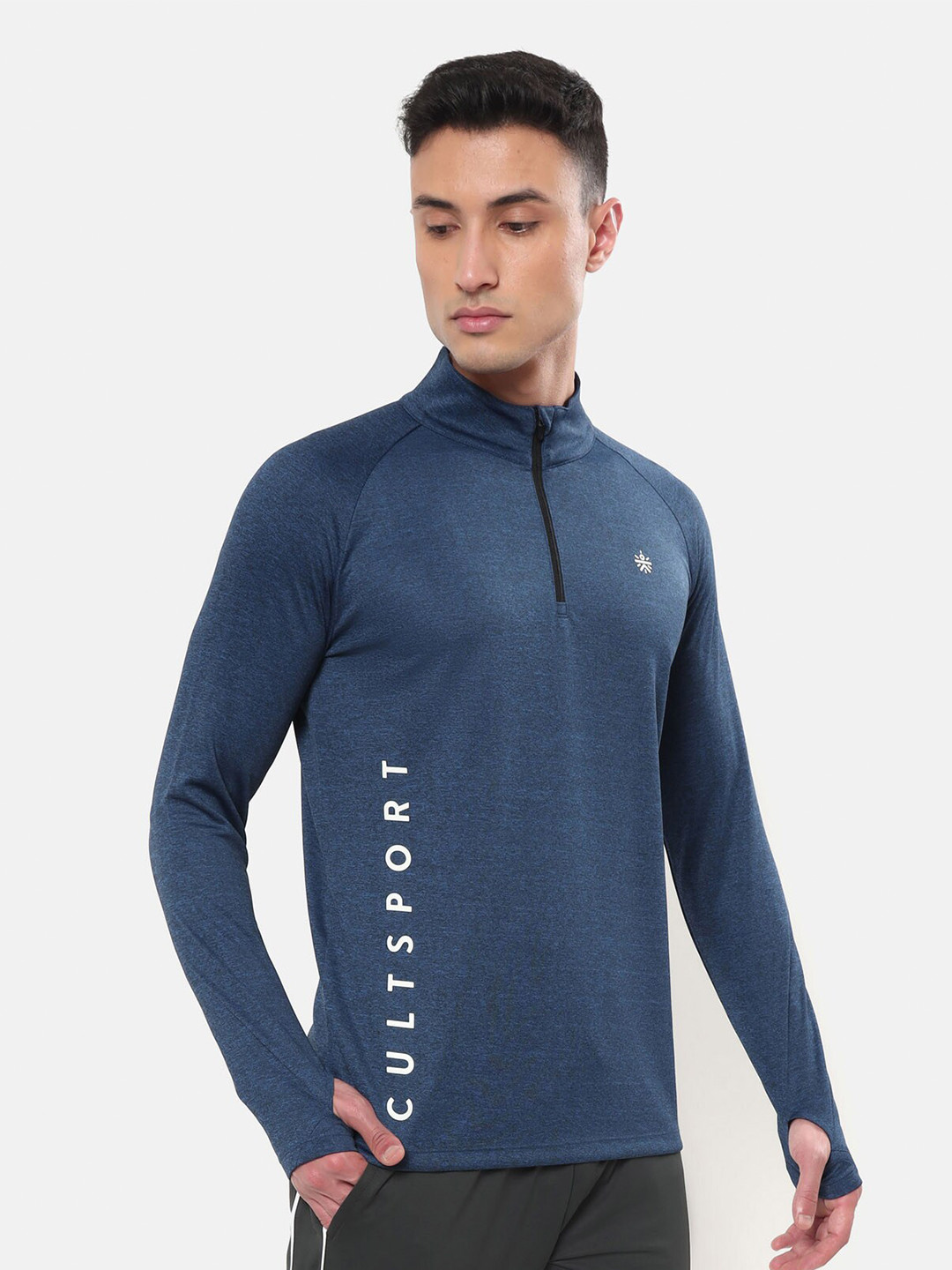 

Cultsport Men Navy Blue High Neck Moisture Wicking T-shirt