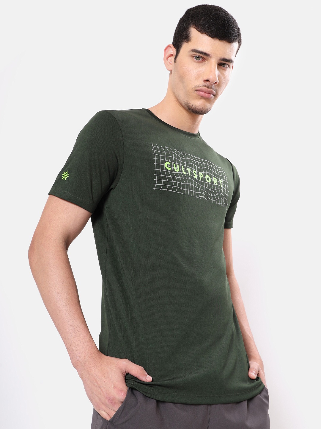 

Cultsport Men Olive Green & White Typography Printed Moisture Wicking T-shirt