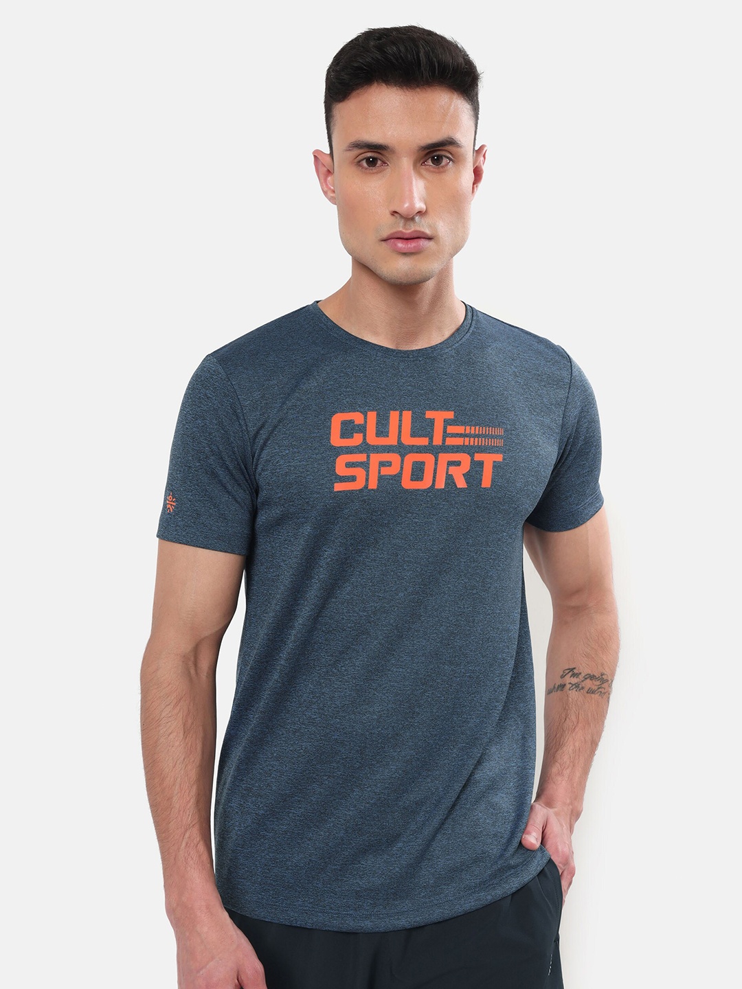 

Cultsport Men Teal & Orange Typography Printed Moisture Wicking T-shirt