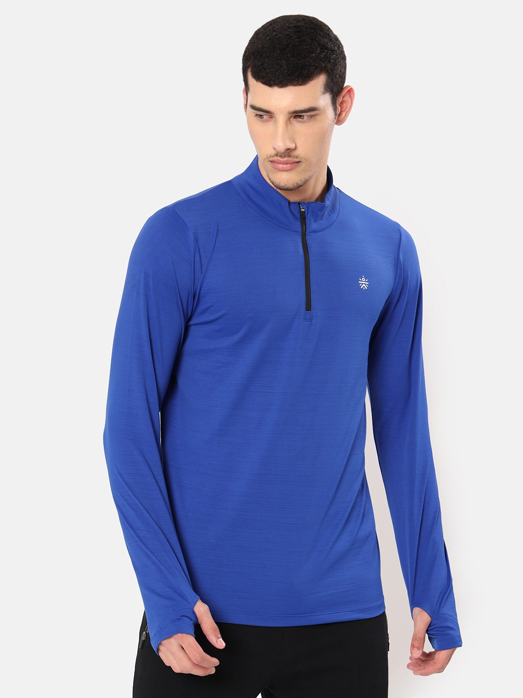 

Cultsport Men Blue Brand Logo Printed High Neck Moisture Wicking T-shirt