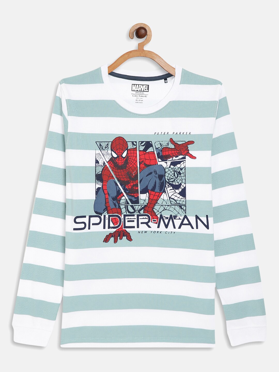 

Octave Boys Blue Spider-Man Cotton Striped T-shirt