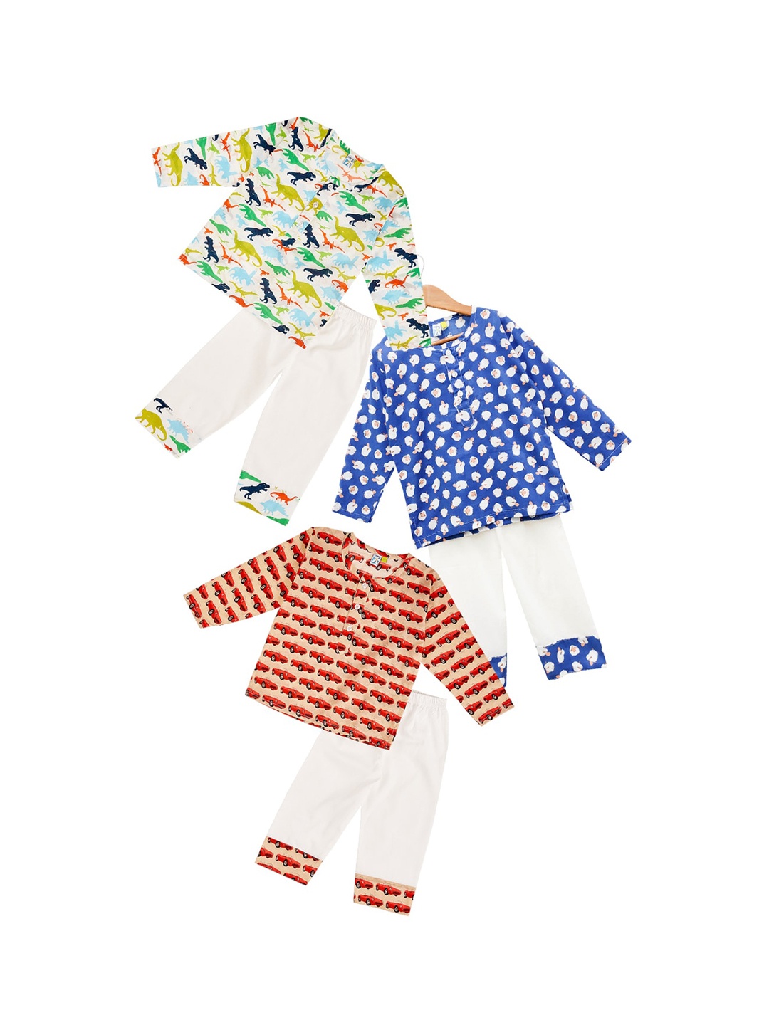 

frangipani Boys Pack of 3 Green & Blue Conversational Printed Pure Cotton Night suit