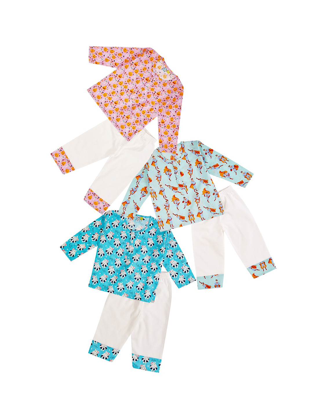 

frangipani Boys Pack Of 3 Blue & Green Printed Pure Cotton Night suit