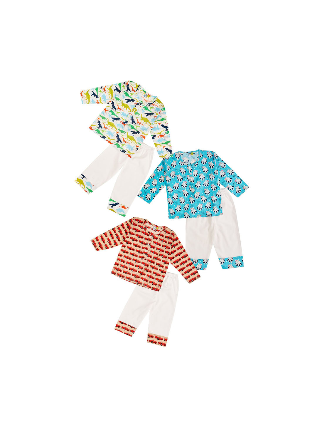 

frangipani Boys Pack Of 3 Blue & Green Conversational Printed Pure Cotton Night suit
