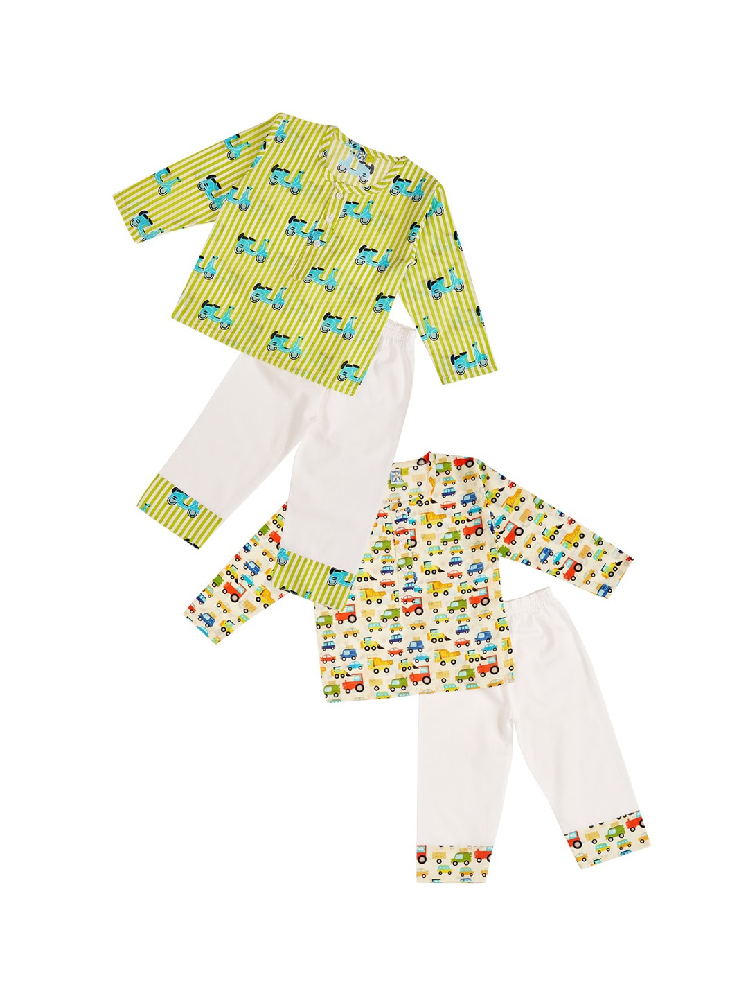 

frangipani Boys Pack Of 2 White & Yellow Printed Pure Cotton Night suit