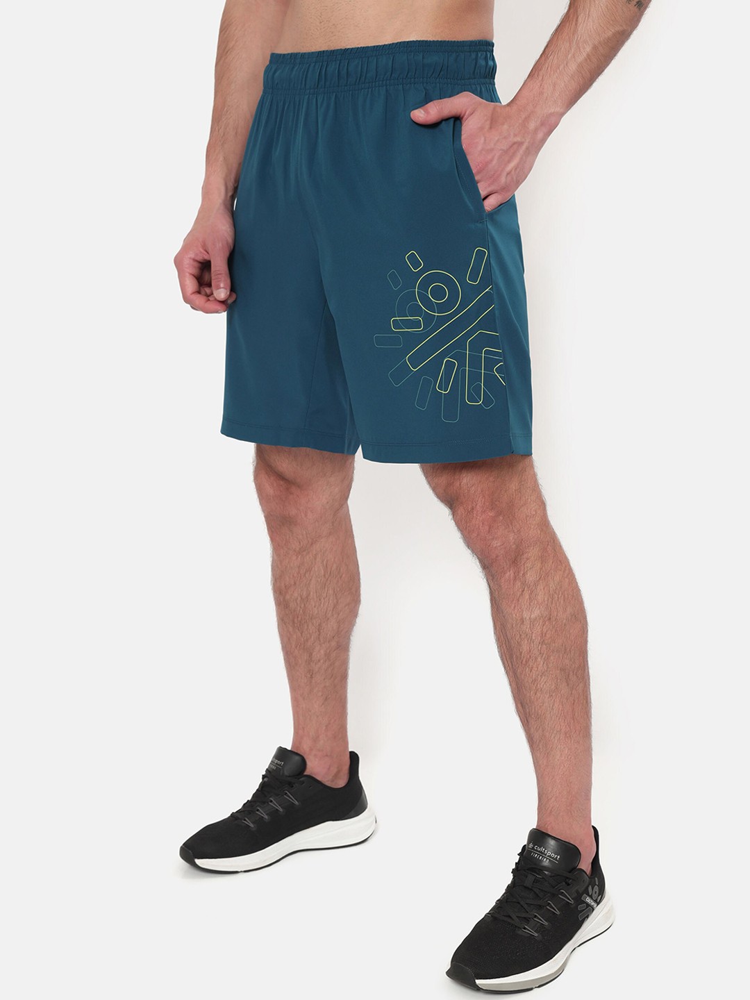 

Cultsport Men Teal Blue Printed Running Sports Shorts