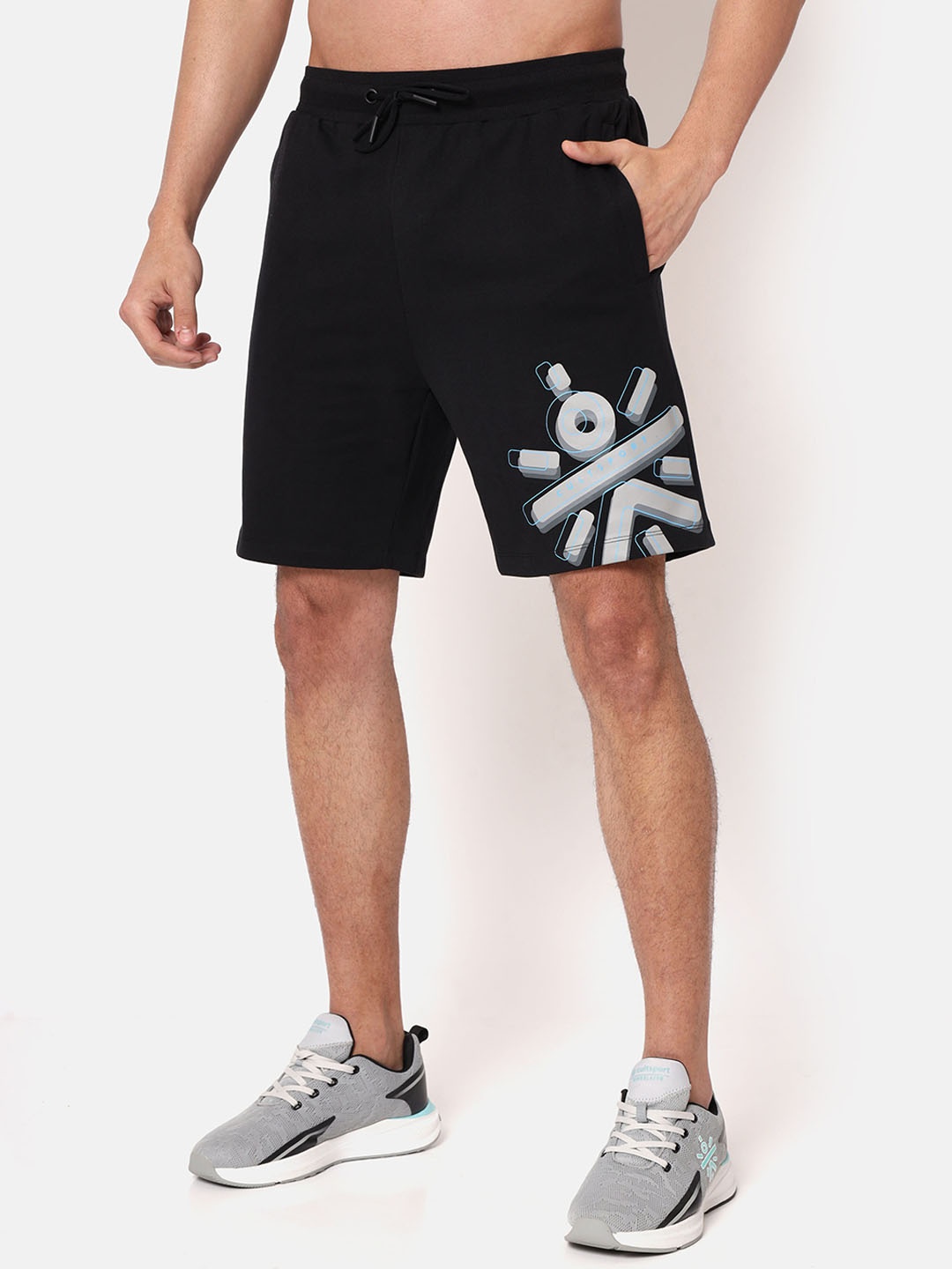 Cultsport Men Black Cotton Printed Running Sports Shorts