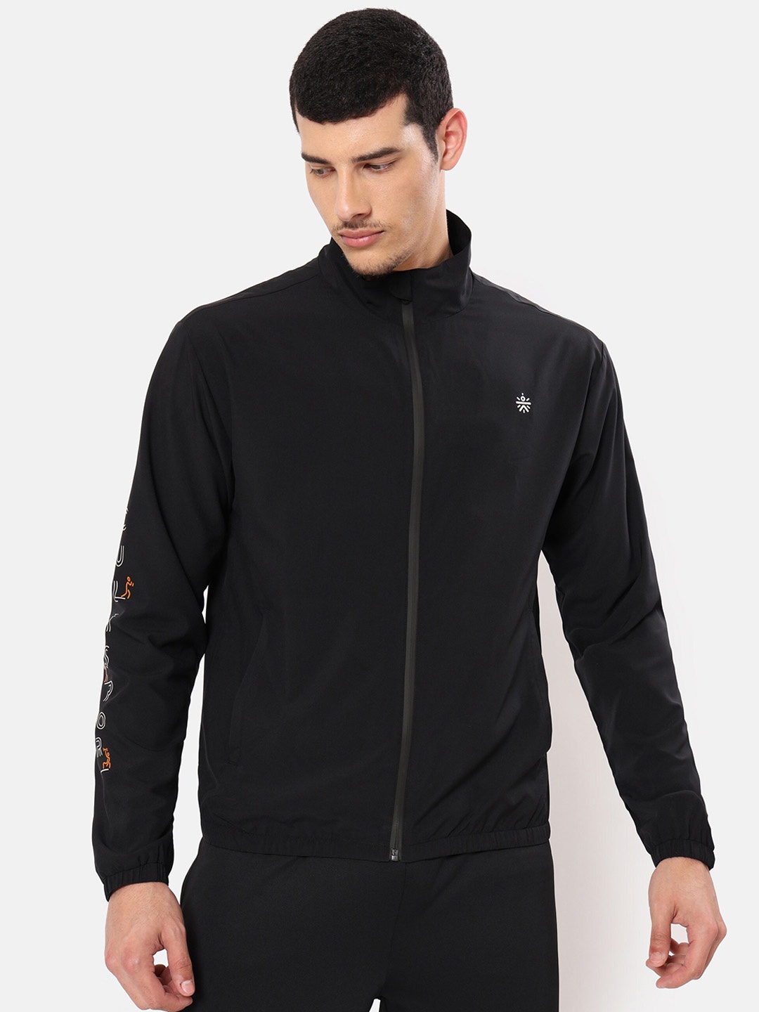 

CULT Men Black Brand Logo Lightweight Crop Training or Gym Bomber Jacket