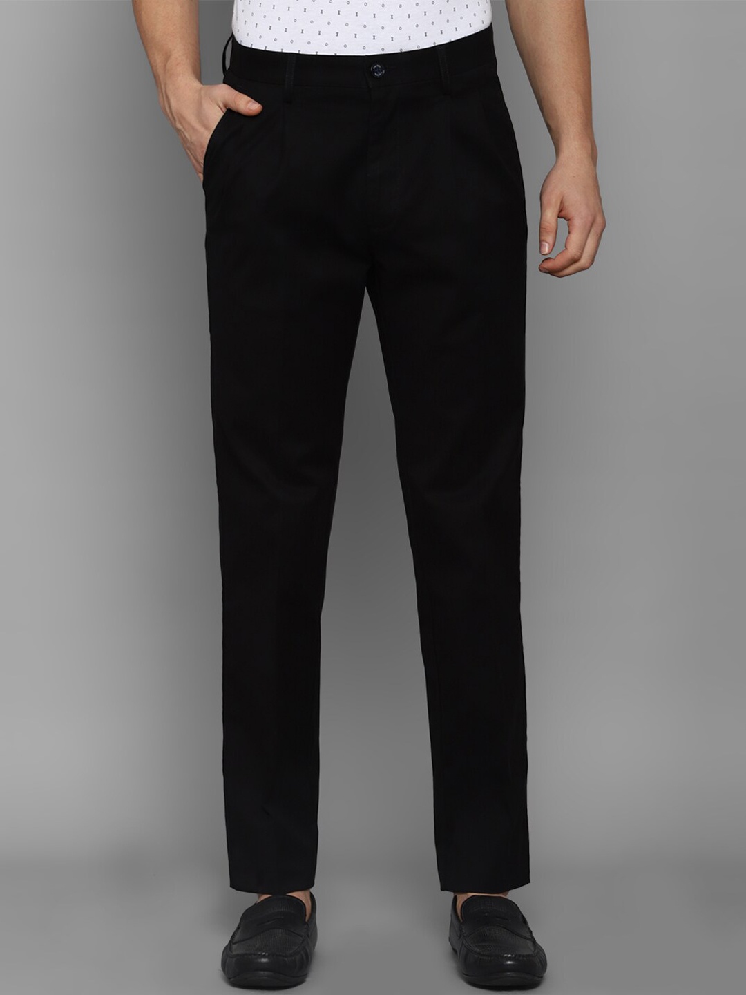 Allen Solly Men Black Pleated Trousers