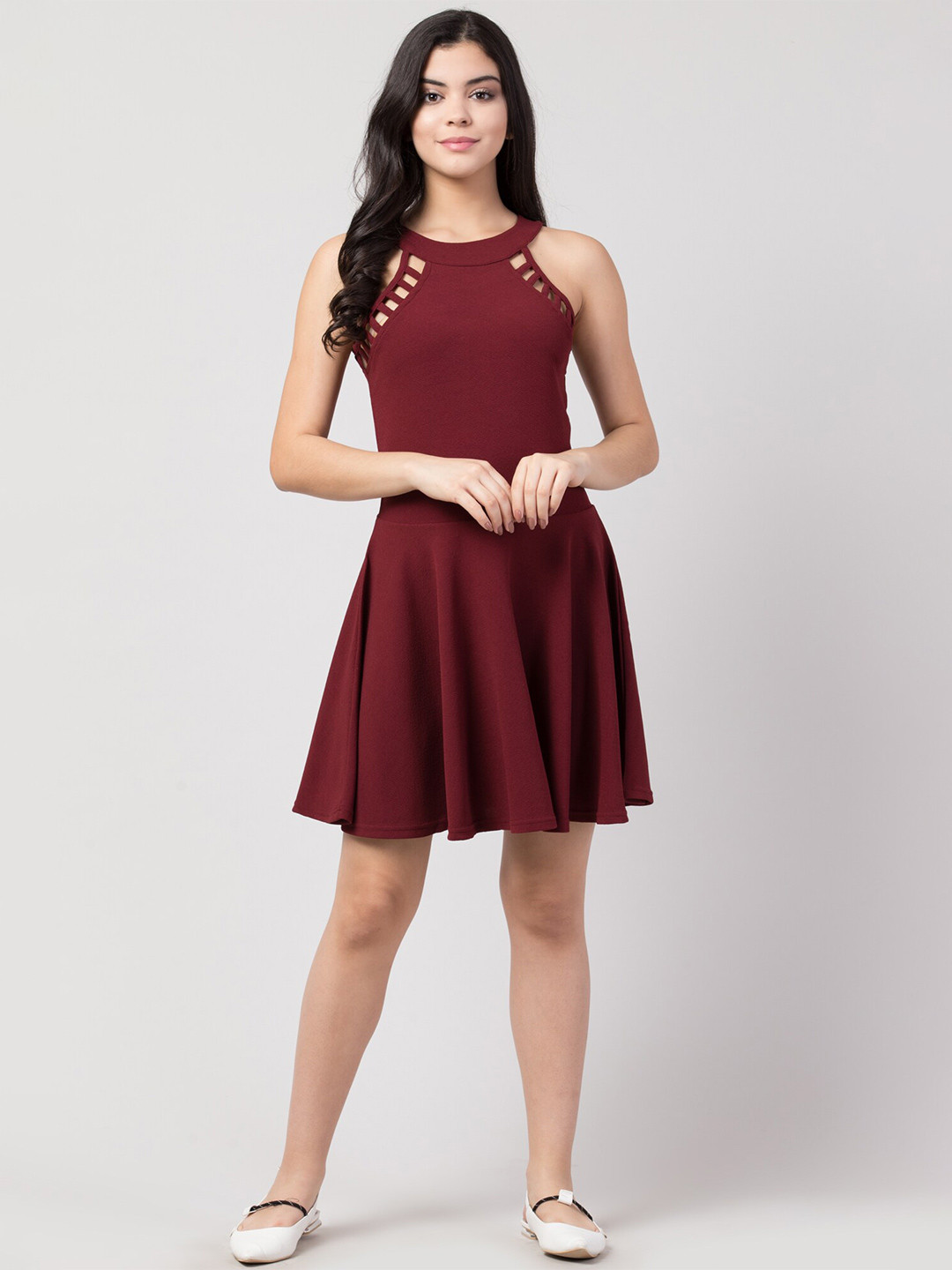 

Gaurgeous Women Maroon Satin Party Dress