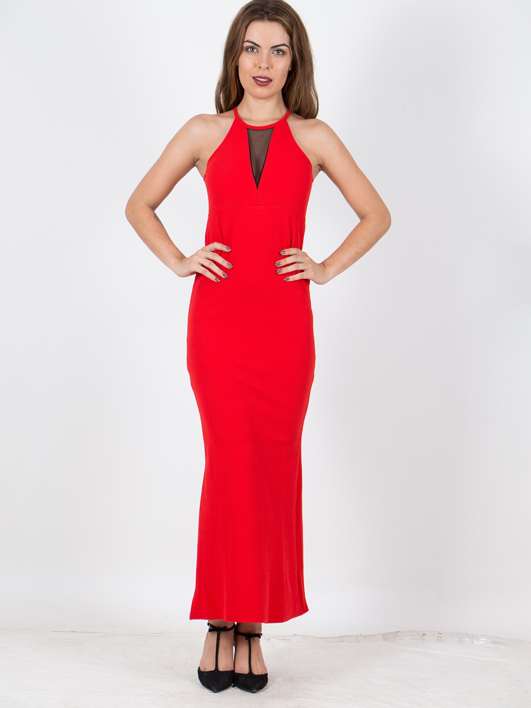 

Gaurgeous Women Red Solid Maxi Dress