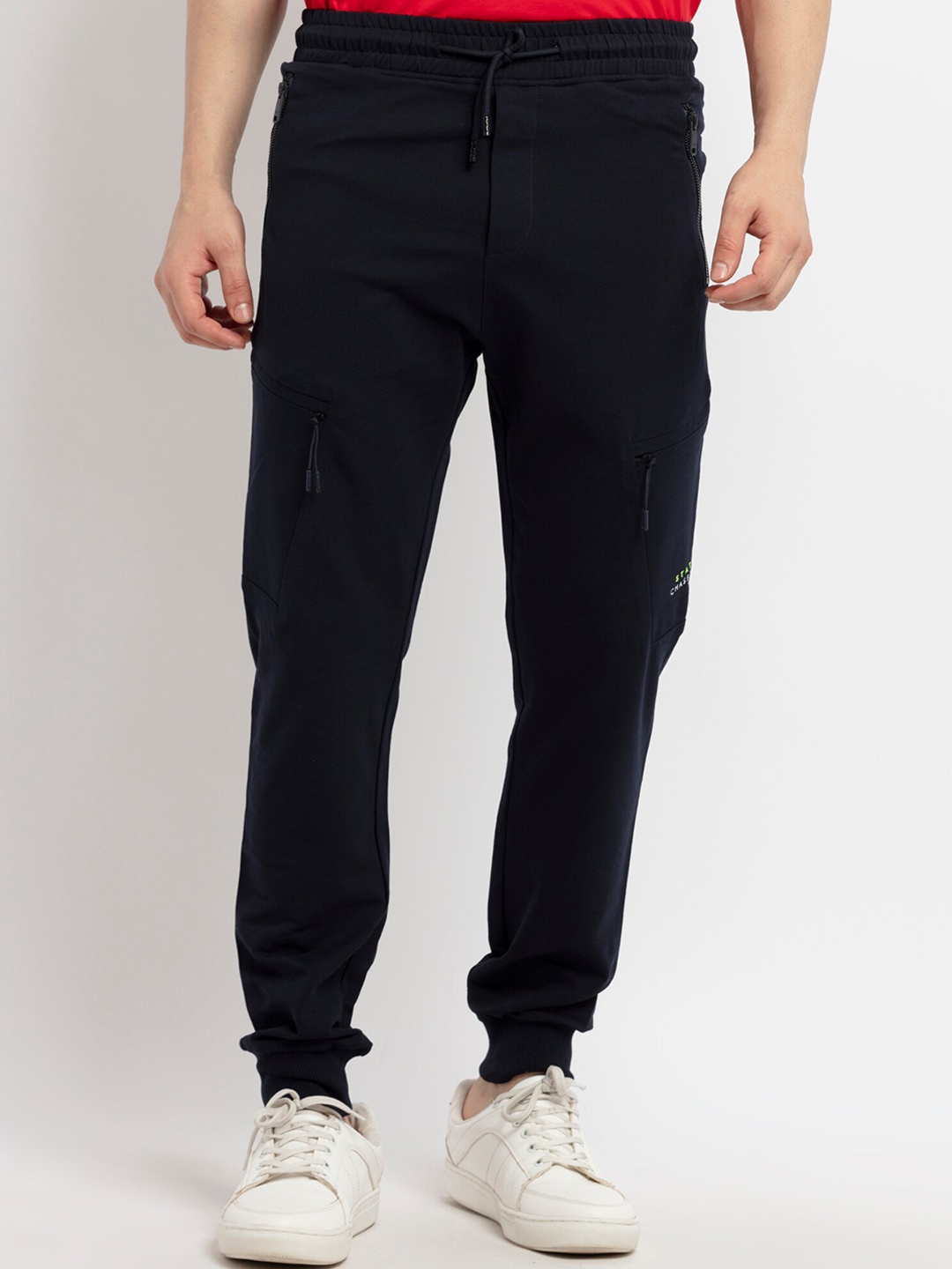 Status Quo Men Navy Blue Regular Fit Cotton Joggers