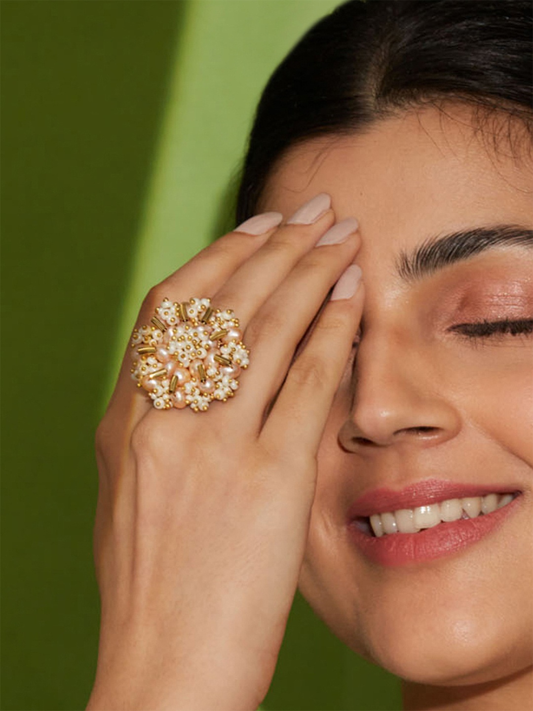 

D'oro Gold-Plated & Pearl Studded Finger Ring