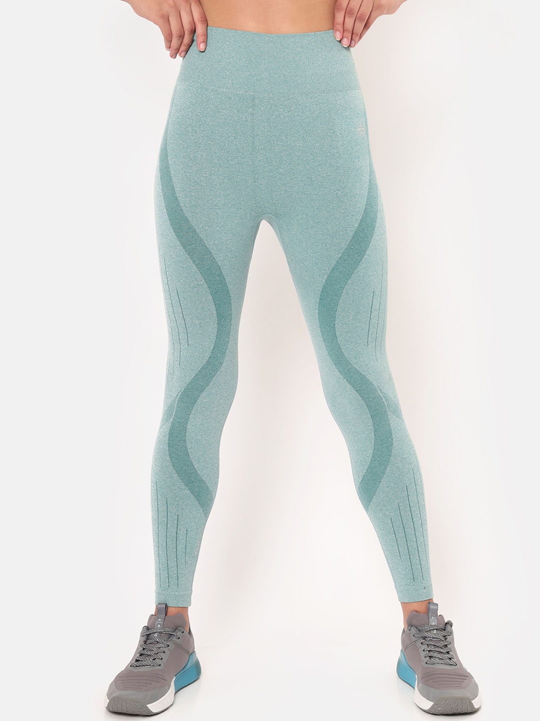 

CULT Women Seamless Tonal Anti Chafing Tights, Sea green