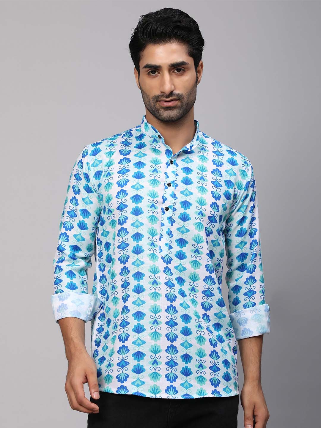 

Vastrasky Global Men Blue Comfort Printed Cotton Casual Shirt