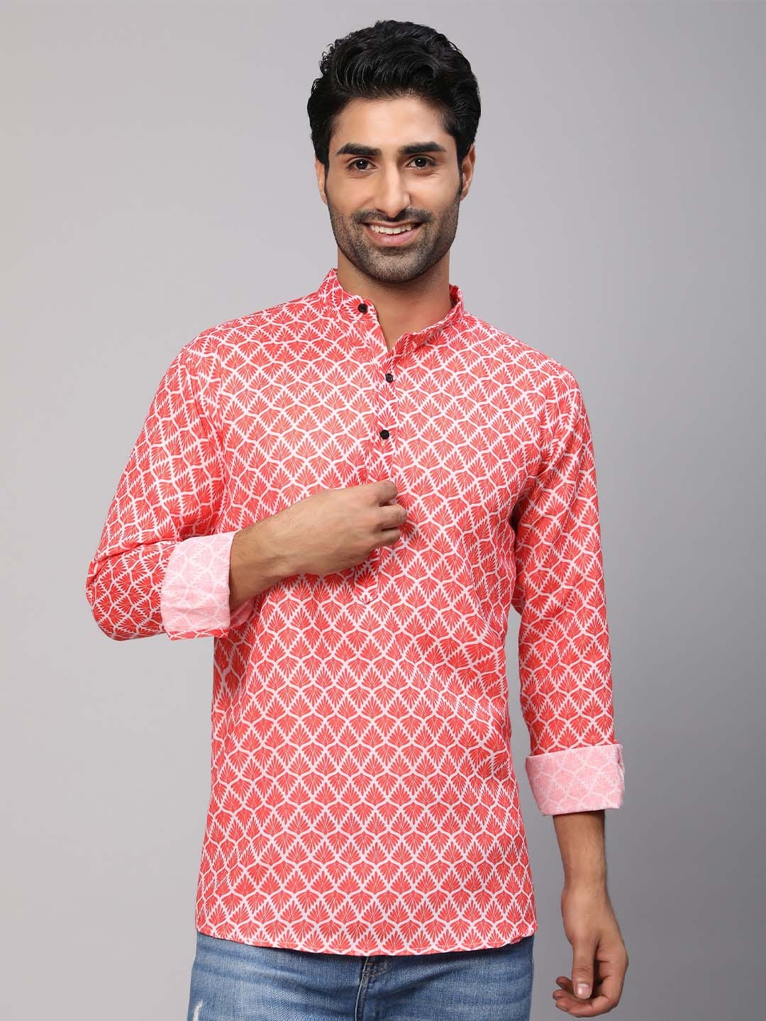 

Vastrasky Global Men White & Orange Comfort Printed Cotton Casual Shirt