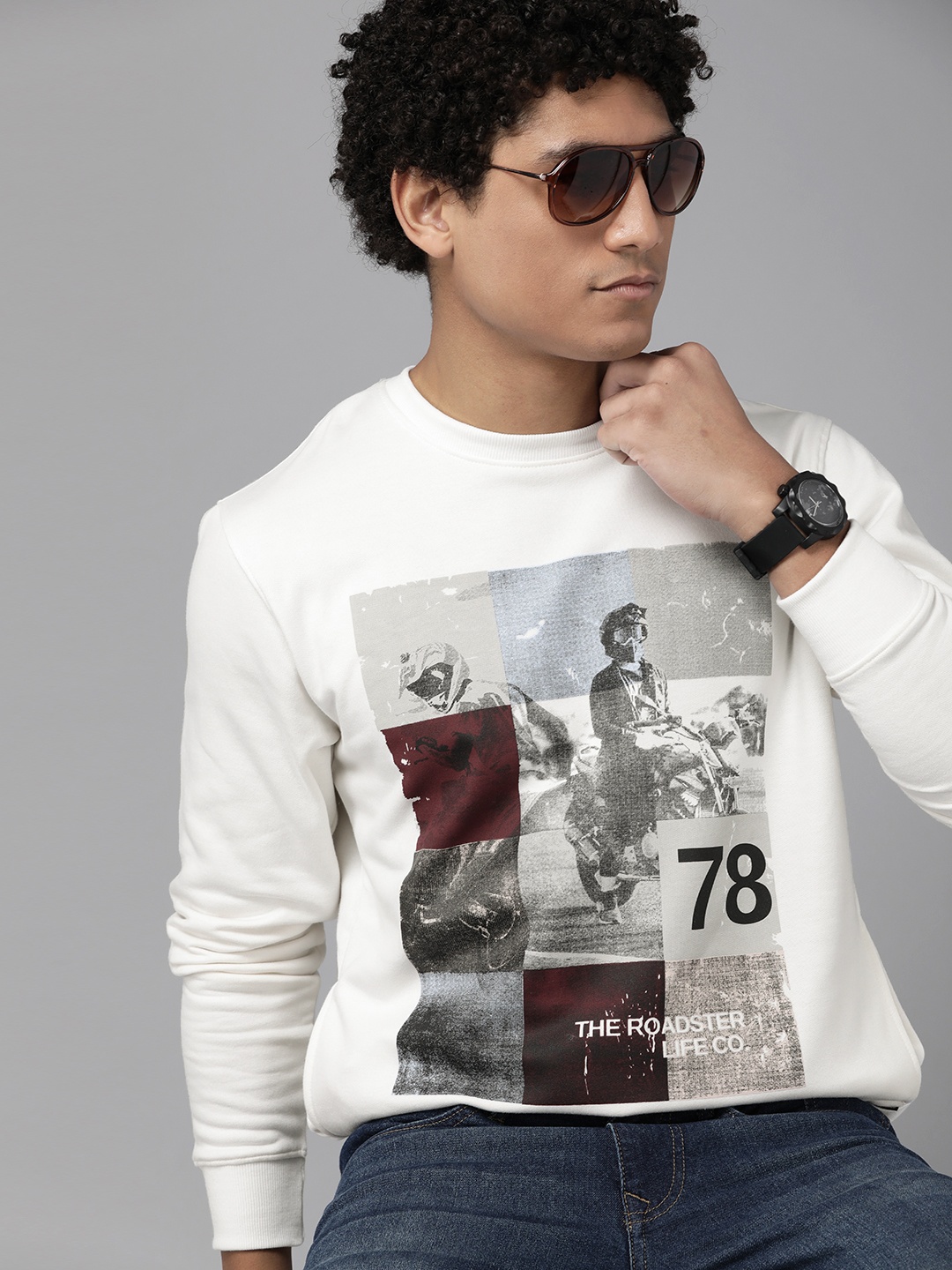 

The Roadster Lifestyle Co. Men White Printed Sweatshirt