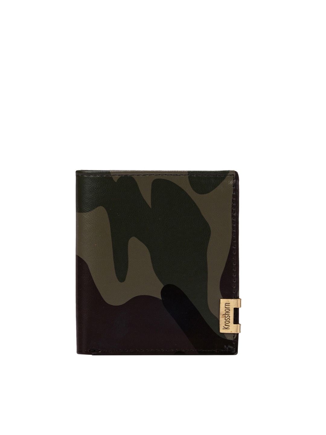 

Krosshorn Men Green & Brown Camouflage Printed Two Fold Wallet