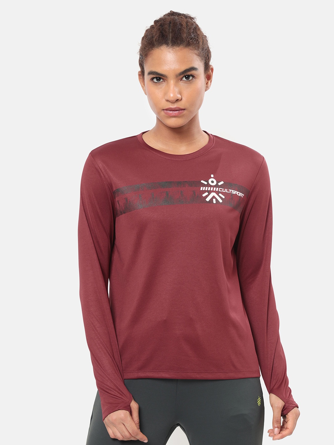 

Cultsport Women Maroon Brand Logo Printed T-shirt