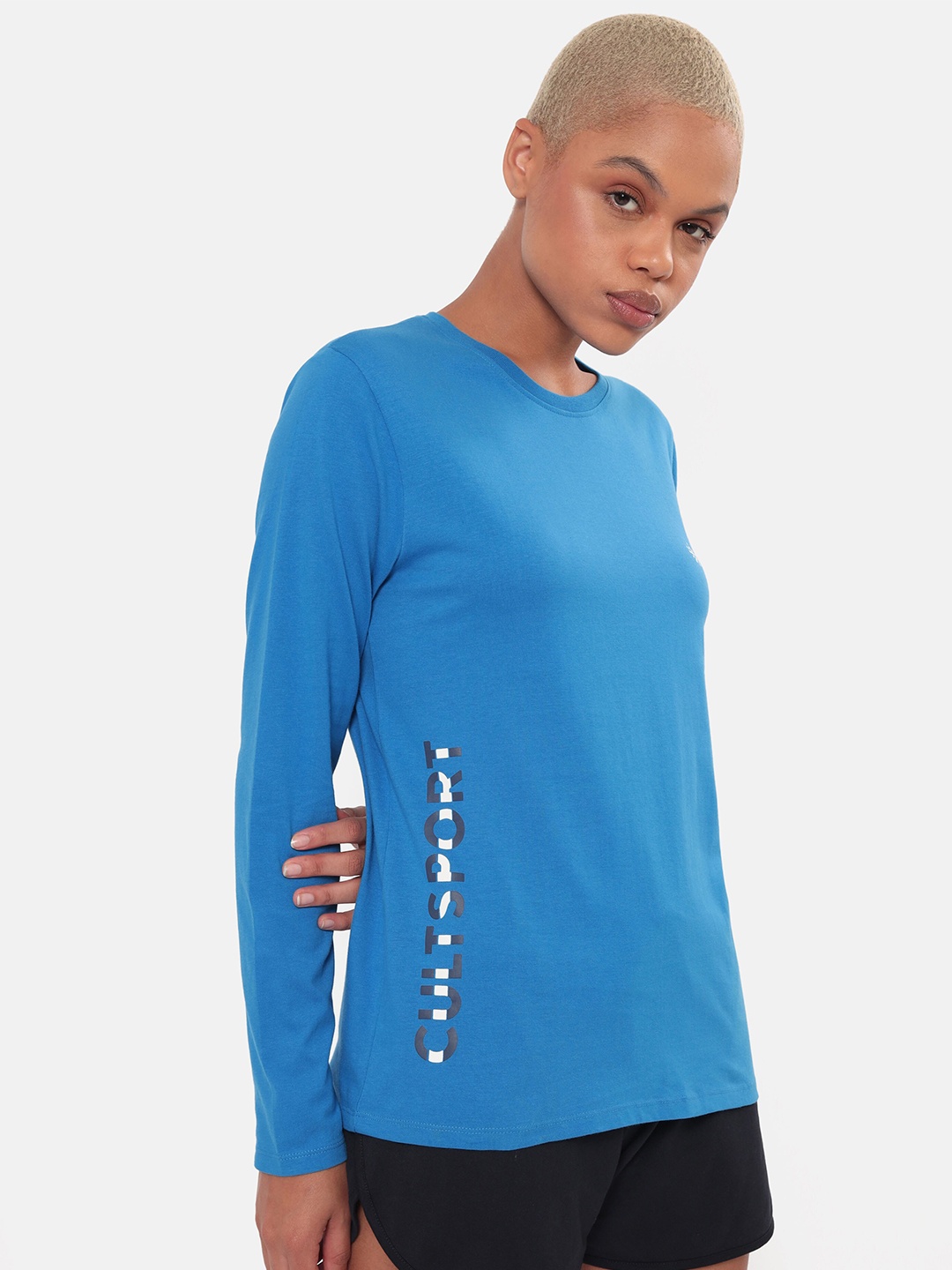 

Cultsport Women Blue Brand Logo Printed Pure Cotton T-shirt