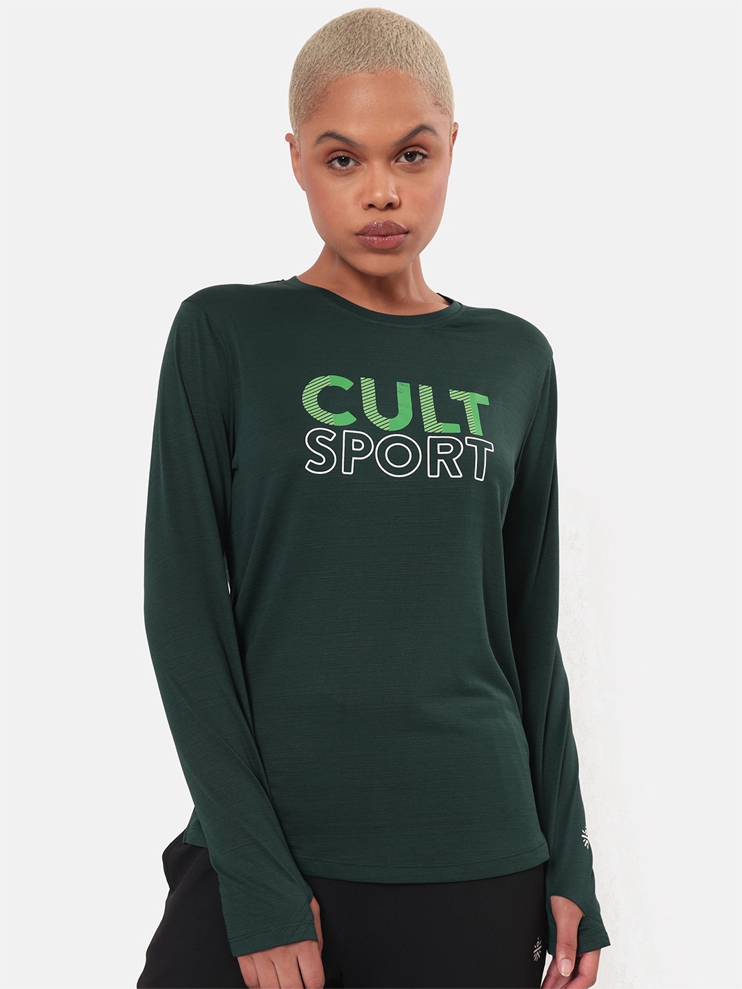 

Cultsport Women Green Brand Logo Printed Applique T-shirt