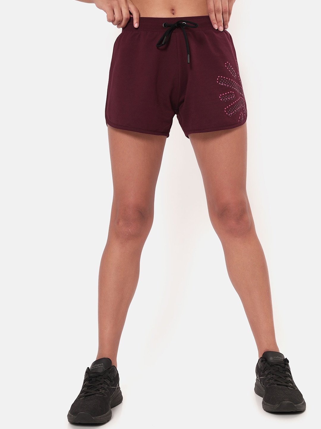 

CULT Women Burgundy Solid Cotton Sports Shorts