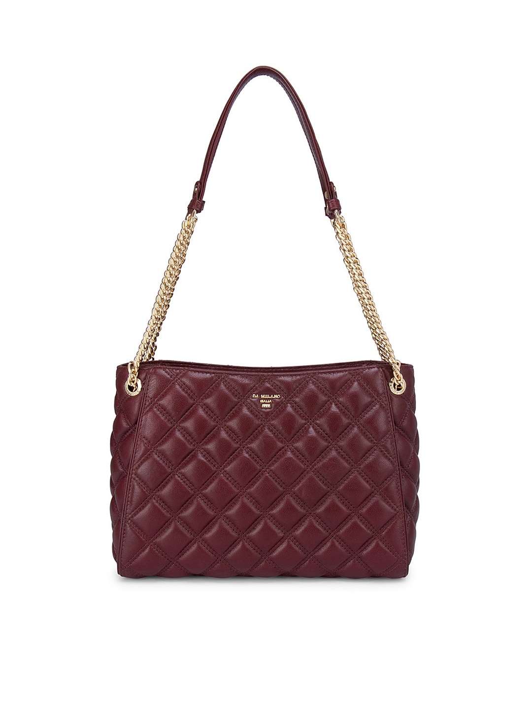 

Da Milano Maroon Textured Leather Structured Shoulder Bag with Quilted