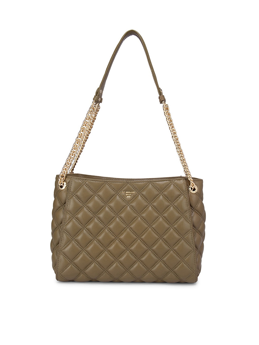 

Da Milano Green Textured Leather Structured Shoulder Bag with Quilted