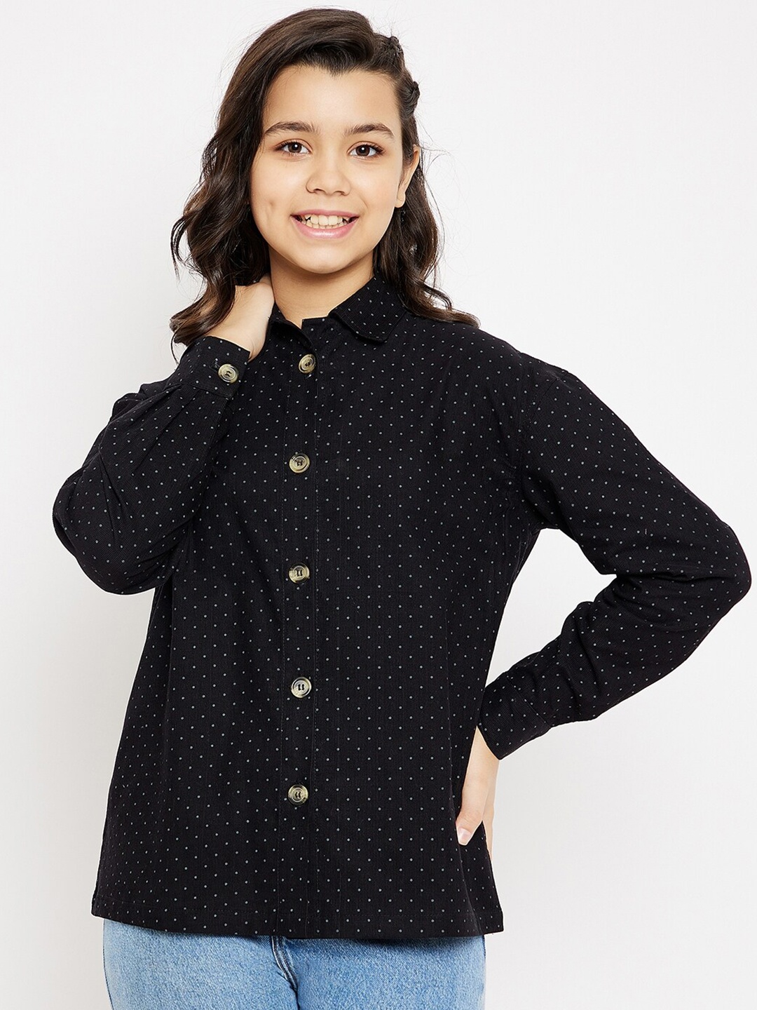 

luyk Girls Comfort Boxy Printed Cotton Casual Shirt, Black