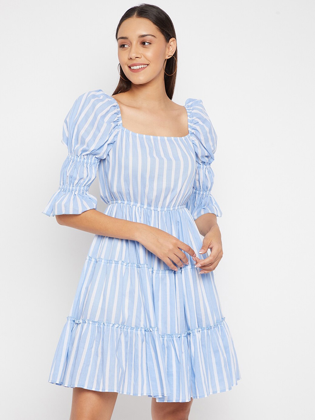 

PANIT Blue & White Striped Fit & Flare Dress