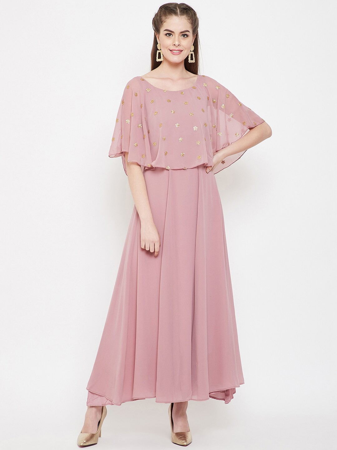 

PANIT Pink Embellished Georgette Maxi Dress