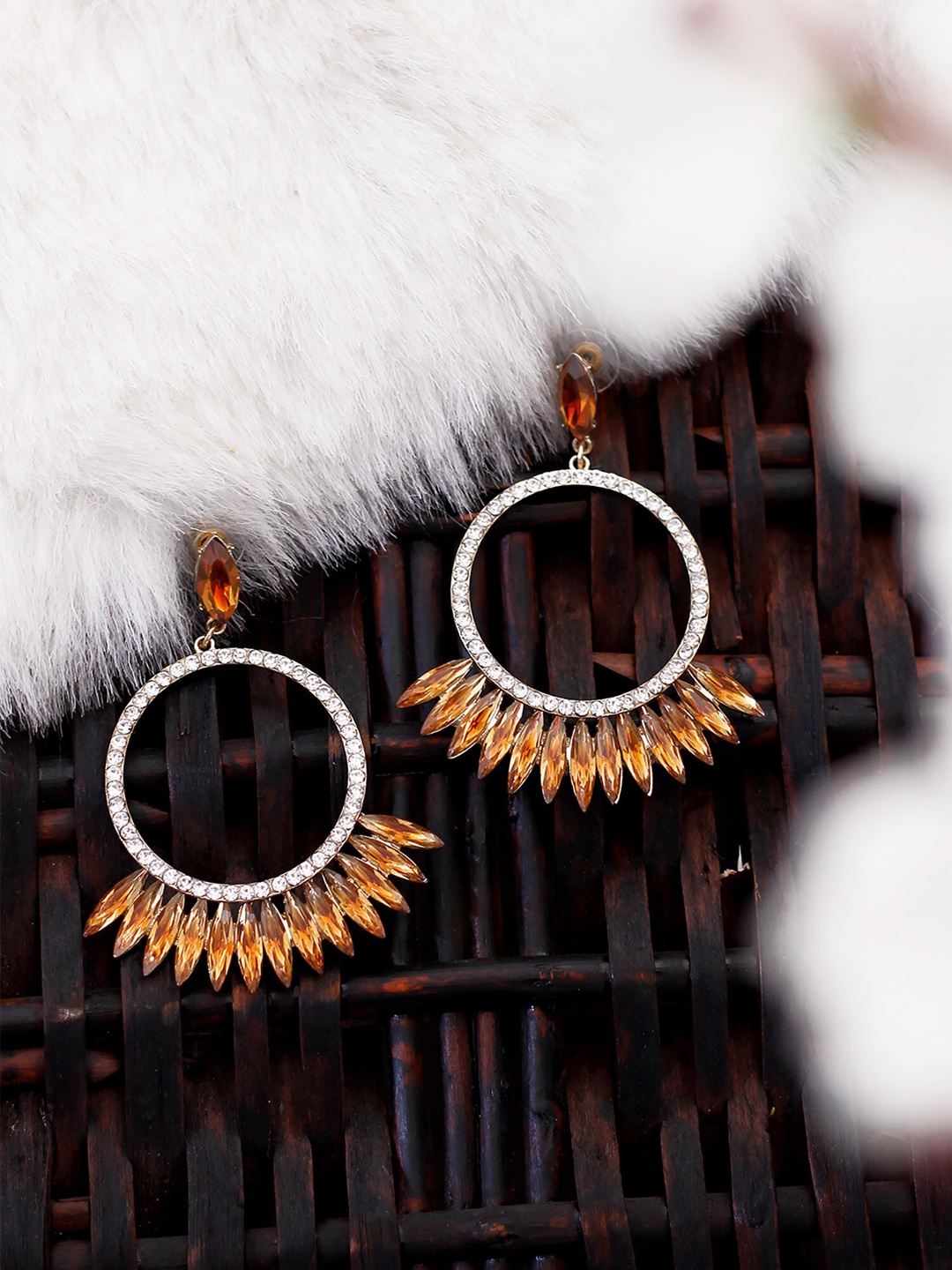 

Bellofox Orange & White Gold-Plated Contemporary Drop Earrings