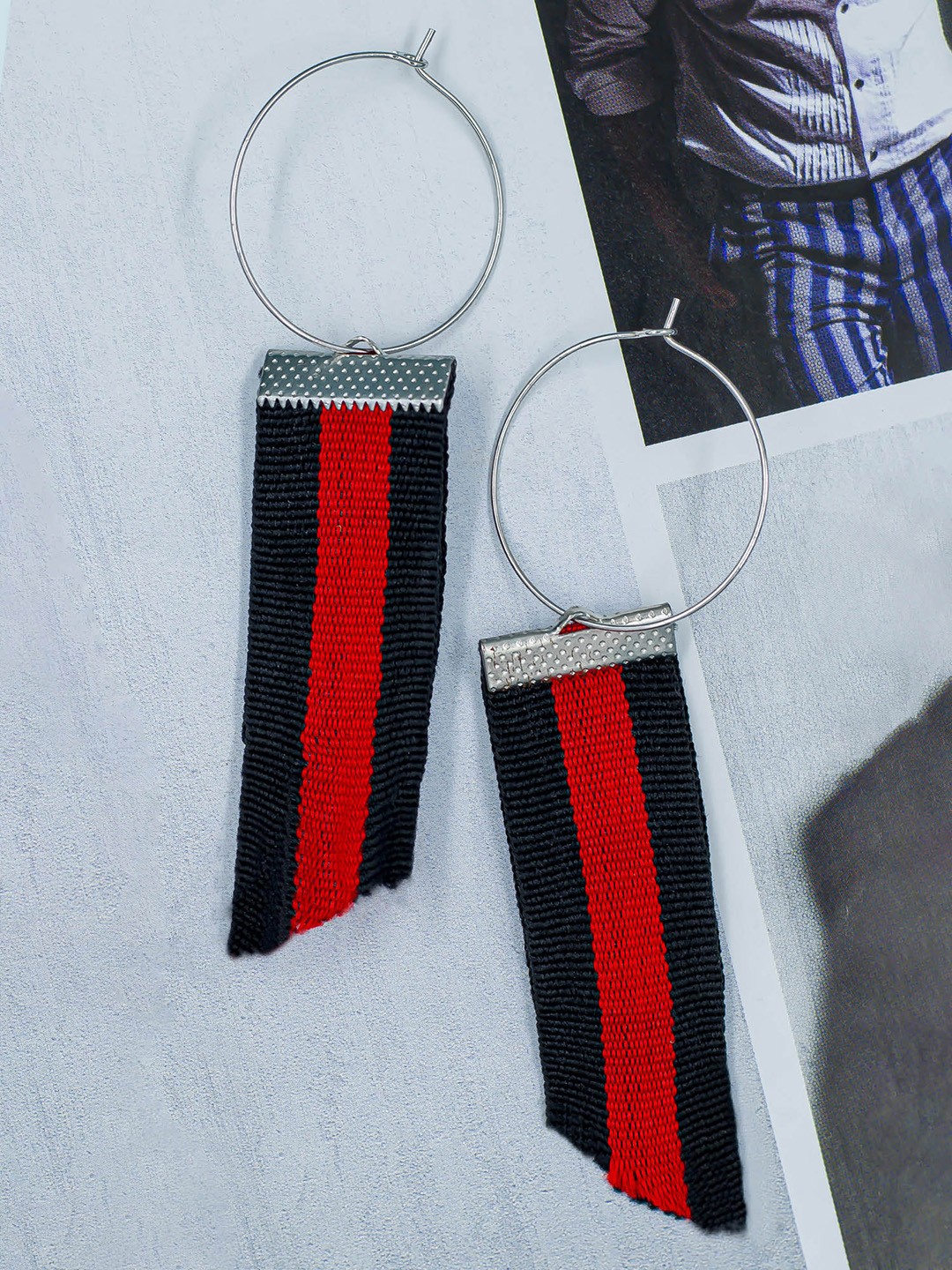 

Bellofox Black & Red Contemporary Silver-Plated Drop Earrings