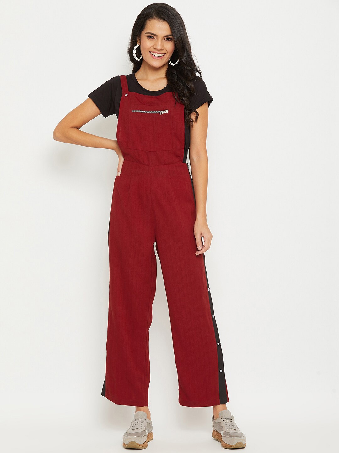 

PANIT Women Maroon Solid Straight-Leg Dungarees