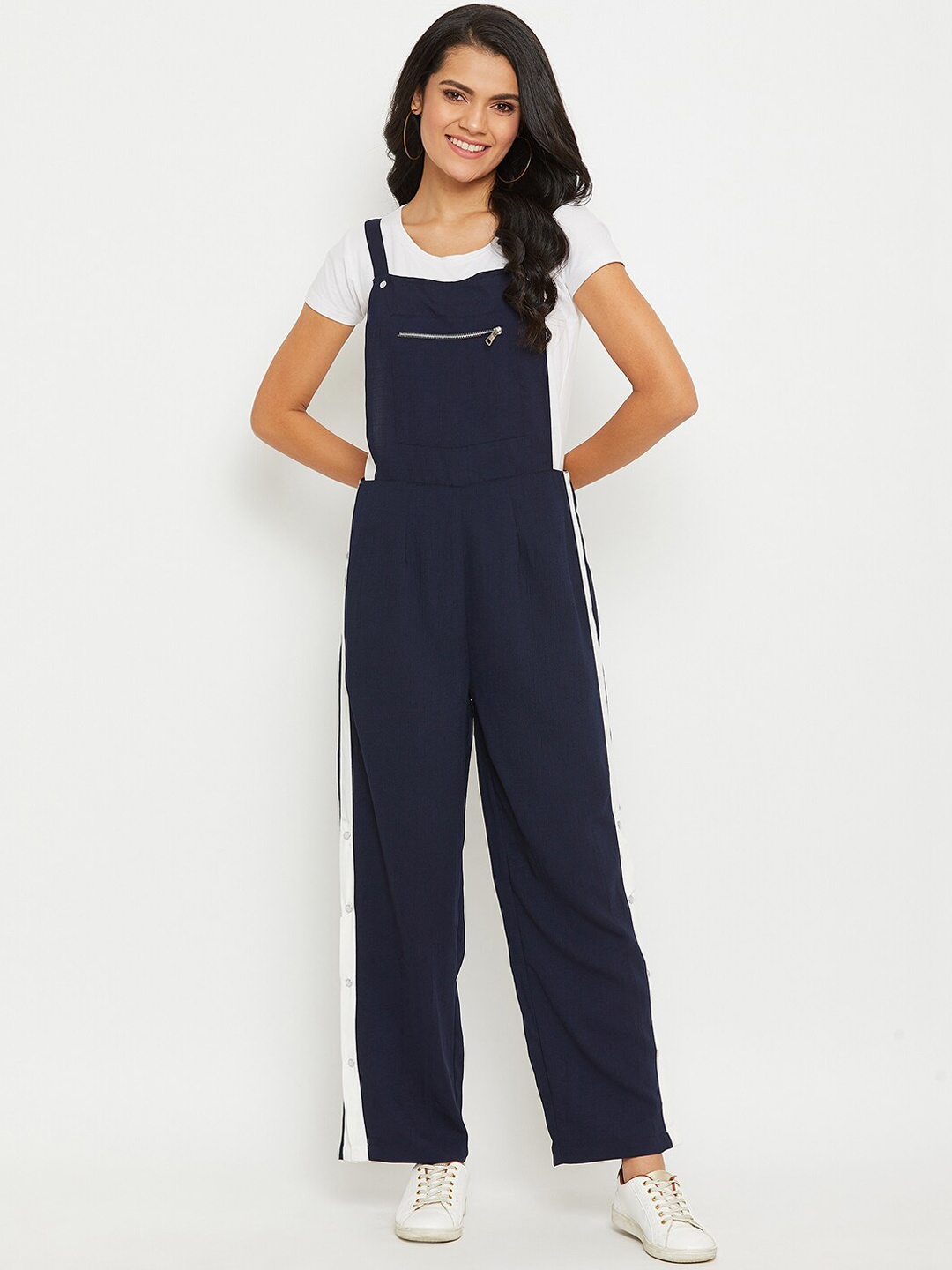 

PANIT Women Navy Blue Solid Straight-Leg Dungarees