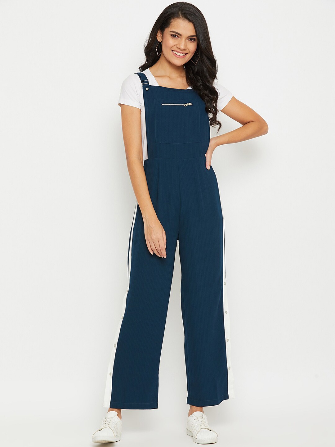 

PANIT Women Teal Blue Solid Straight-Legged Dungarees