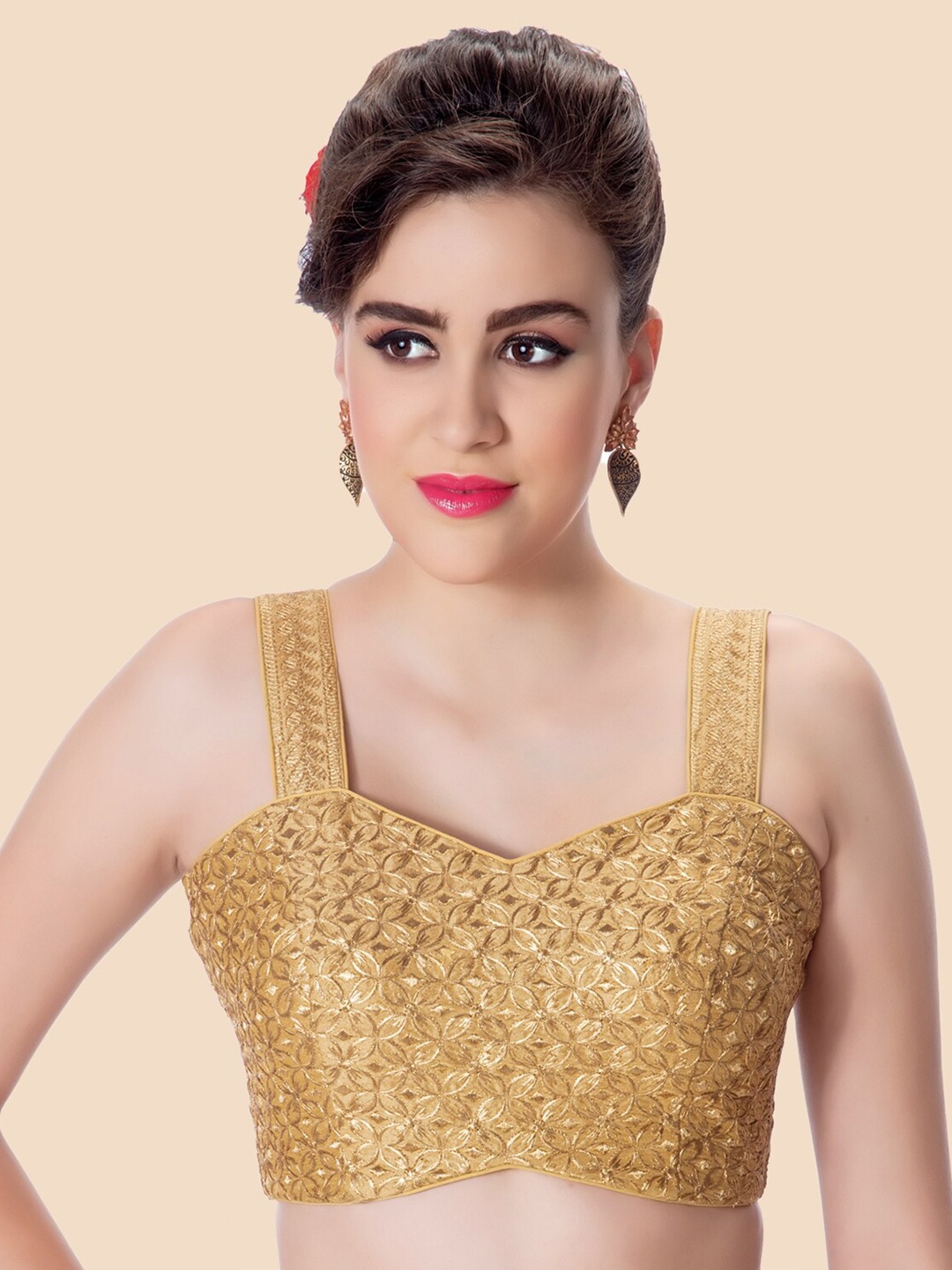 

neckbook Gold-Coloured Woven Design Padded Saree Blouse