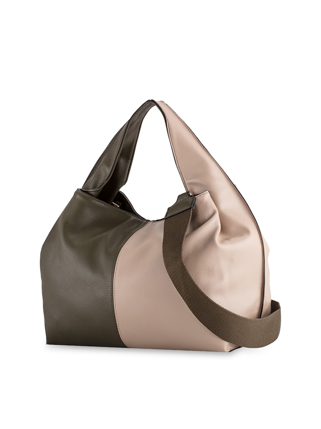 

CARPISA Olive Green & Beige Colourblocked Hobo Bag